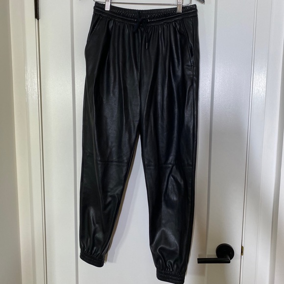 Zara Faux Vegan Leather Jogger Trousers Pants - Picture 4 of 14